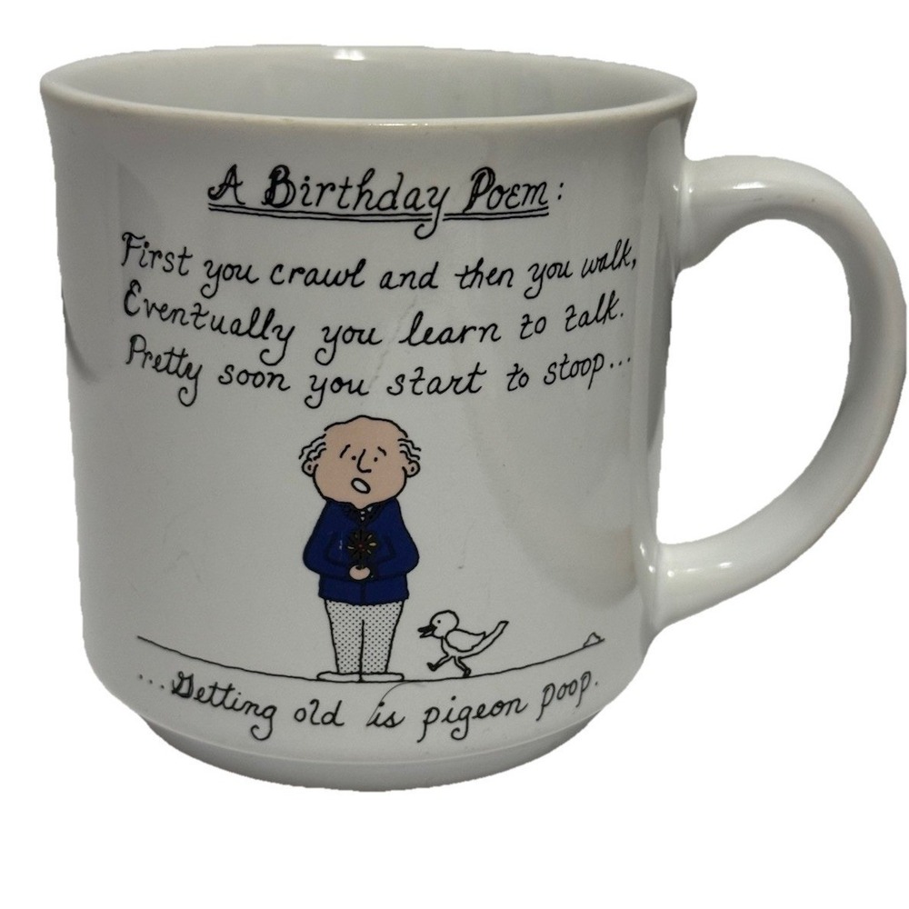 Vintage COFFEE Mug Birthday Poem, Recycled Paper‎ Products Dale JAPAN, FUNNY